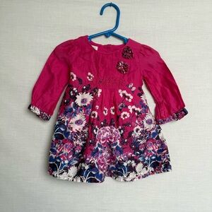 Monsoon Baby Girls Pink Floral Long Sleeve Dress (3–6 Months)